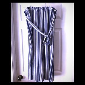 Navy blue and white striped dress pants